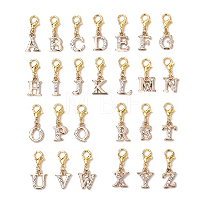 26Pcs Letter A~Z Alloy Rhinestone Pendant Decorations HJEW-JM02653-1