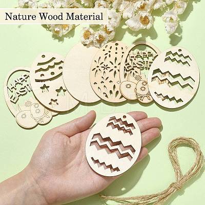 5 Sets 5 Styles DIY Easter Egg Shape Wood Pendant Decorations DIY-CJ0002-18-1