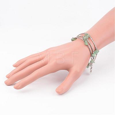 Three Loops Natural Green Aventurine Beaded Wrap Bracelets BJEW-JB02331-01-1