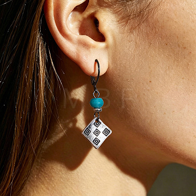 Alloy Rhombus Leverback Earrings for Women WGCA4A6-01-1