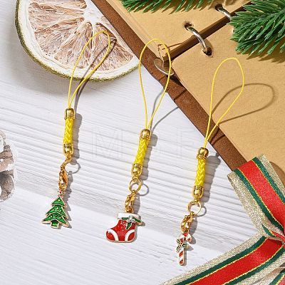 Christmas Theme Polyester with Alloy Enamel Mobile Straps HJEW-JM02213-1