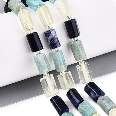 Natural Sodalite & Flower Amazonite & Lemon Quartz Beads Strands G-Q614-01A-01-1
