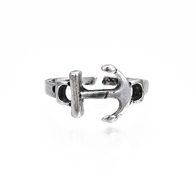 Alloy Anchor Open Cuff Ring for Men Women RJEW-T009-38AS-1