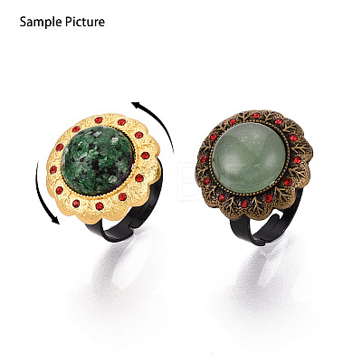 Adjustable Flower Alloy & Iron Rhinestone Bezel Cup Ring Base with Rotatable Tray MAK-T012-03AB-1