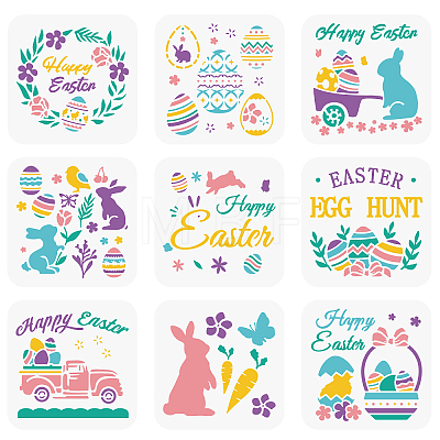 9Pcs 9 Styles Easter PET Hollow Out Drawing Painting Stencils Sets DIY-WH0383-0037-1