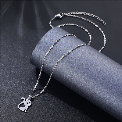 Cat Shape Stainless Steel Pendant Necklaces PW-WGC1D7E-01-1