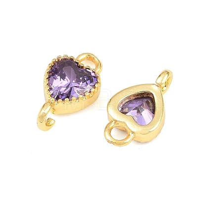 Brass Pave Cubic Zirconia Heart Links Connector Charms KK-K340-49G-1