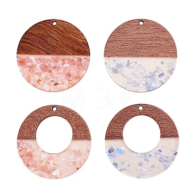 16Pcs 4 Colors Transparent Resin & Walnut Wood Pendants RESI-CJ0001-204-1