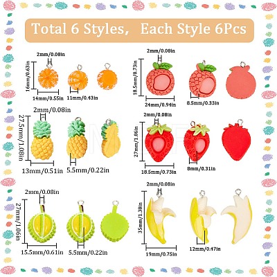 36Pcs 6 Styles Fruits Opaque Resin Pendants RESI-SC0003-36-1