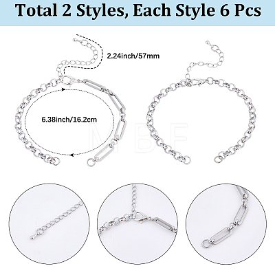 12Pcs 2 Styles 304 Stainless Steel Chain Bracelet Making AJEW-BM00003-1