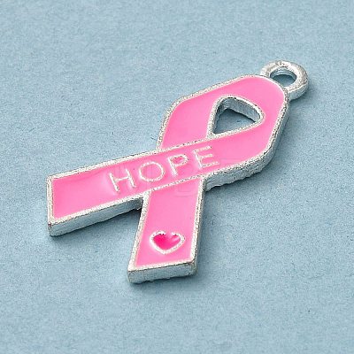 Breast Cancer Pink Awareness Ribbon Theme Alloy Enamel Pendants ENAM-A147-01G-1
