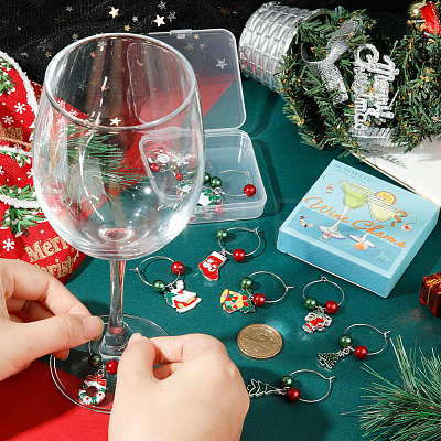 Christmas Theme Alloy Enamel Wine Glass Charms AJEW-SC0002-07-1
