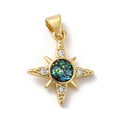 Rack Plating Brass Micro Pave Cubic Zirconia with Synthetic Opal Pendants KK-D088-26G-1