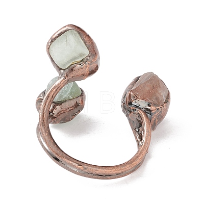 Natural Green Aventurine & Quartz Crystal Irregular Nugget Open Cuff Ring RJEW-I082-07R-01-1