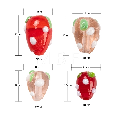40Pcs Handmade Lampwork 3D Strawberry Beads LAMP-LS0001-10-1