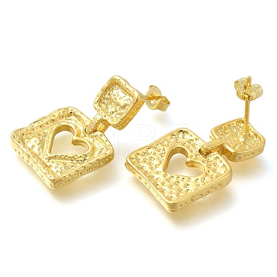 Rack Plating Square with Hollow Heart Brass Stud Earrings EJEW-I310-07G-1