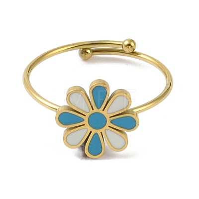 Ion Plating(IP) Flower 304 Stainless Steel Enamel Ring RJEW-A038-18G-04-1