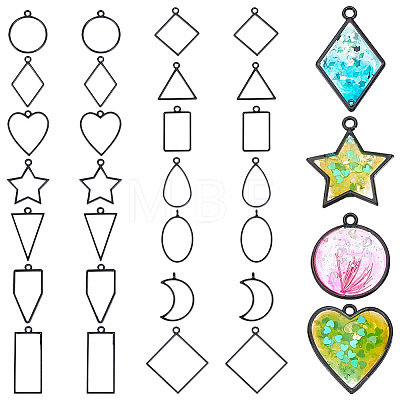 14Pcs 14 Styles Geometric Alloy Open Back Bezel Pendants FIND-WH0290-90EB-1