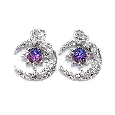 Brass Micro Pave Clear Cubic Zirconia Glass Pendants ZIRC-C024-06P-01-1