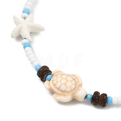Boho Sea Turtle & Starfish Shell & Synthetic Turquoise Beaded Anklets AJEW-AN00783-1
