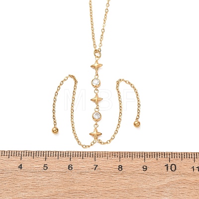 304 Stainless Steel Crystal Rhinestone Flat Round Star Pendant Y Tassel Lariat Necklaces for Women NJEW-F378-03G-1