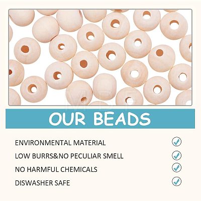 Round Unfinished Wood Beads WOOD-PH0008-14-1