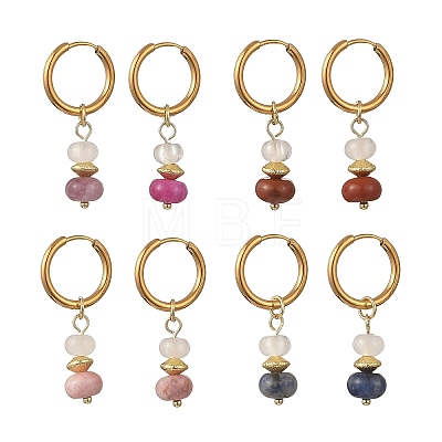 Natural White Jade & Pink Zebra & Red Jasper & Sodalite Beads Hoop Earring EJEW-JE07324-1