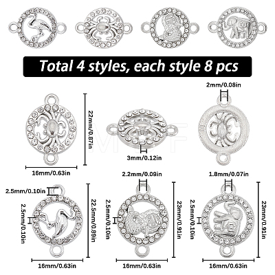 SUNNYCLUE 32Pcs 4 Styles Alloy Crystal Rhinestone Connector Charms FIND-SC0007-40-1