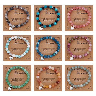 Gemstone Round Bead Bracelets BJEW-UN00039-1