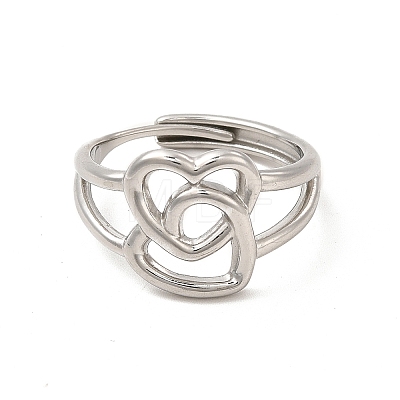 304 Stainless Steel Double Heart Adjustable Ring for Women RJEW-P081-02P-1