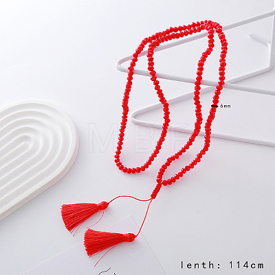 Chic European American Faceted Rondelle Glass Beaded Sweater Long Tassel Necklaces YE6948-2-1