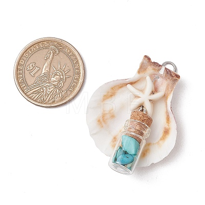 7Pcs 7 Styles Natural Scallop Shell & Dyed Synthetic Turquoise Starfish Pendants PALLOY-JF03564-02-1