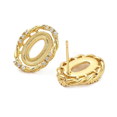 Oval Brass Micro Pave Clear Cubic Zirconia Stud Earring Findings KK-D102-02G-1
