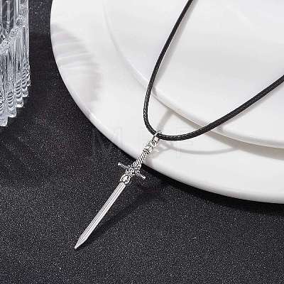 Alloy Sword Pendant Necklace with Waxed Cords X-NJEW-JN04473-1