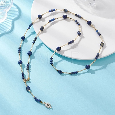 Natural Lapis Lazuli Round and Nuggets Lariat Necklaces NJEW-JN05727-1