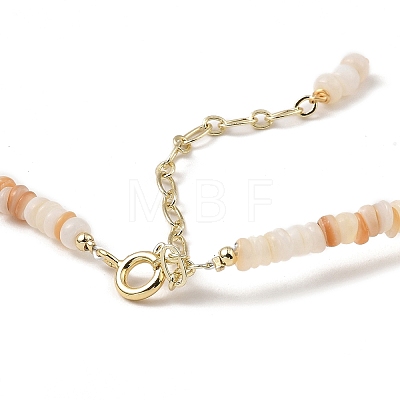 Natural Tiger Eye Beads Charm Necklace with Natural Shell & Pearl Beaded Chains NJEW-K251-01-1