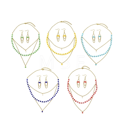 Rondelle 304 Stainless Steel & Glass Beaded Layered Necklace and Earring Set Set for Women SJEW-JS01384-1