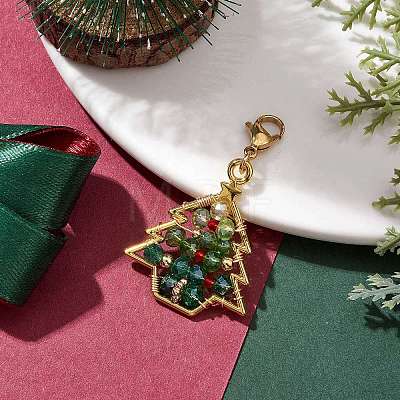 Christmas Tree Glass & Alloy Pendant Decorations HJEW-TA00188-1