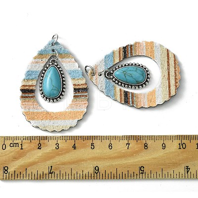 Teardrop Alloy & Synthetic Turquoise & Imitation Leather Big Pendants FIND-G069-03P-02-1