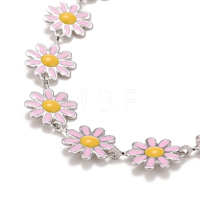 Enamel Daisy Link Chain Necklace NJEW-P220-01P-05-1