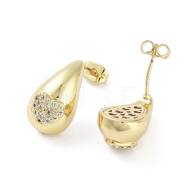 Teardrop Rack Plating Brass Cubic Zirconia Stud Earrings for Women EJEW-B047-02G-02-1