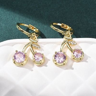 Cherry Brass Micro Pave Cubic Zirconia Leverback Earrings EJEW-K324-01G-1