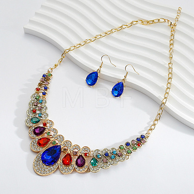 Alloy Rhinestone Bib Necklaces & Dangle Earrrings Sets for Women WG5541E-04-1