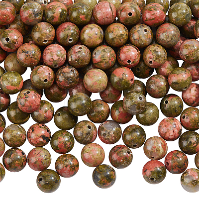  Natural Unakite Round Beads Strands G-NB0004-87B-1