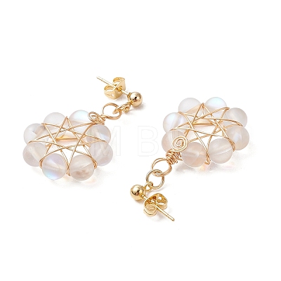 Flower Synthetic Moonstone Dangle Stud Earrings EJEW-JE06336-1