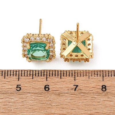 Brass Micro Pave Green Cubic Zirconia Stud Earrings for Women EJEW-F418-19G-1