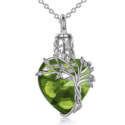 Heart with Tree of Life Glass Urn Pendant Necklaces PW-WG54592-06-1