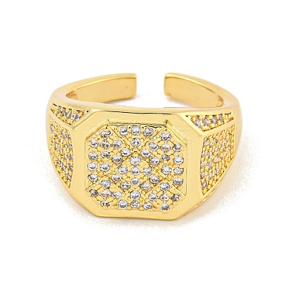 Rack Plating Square Brass Micro Pave Clear Cubic Zirconia Cuff Finger Rings RJEW-C103-16G-1