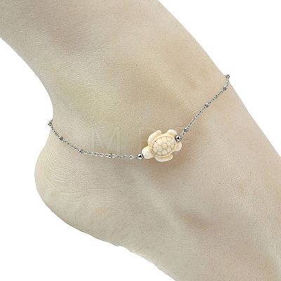 3Pcs 3 Styles Ocean Dyed Synthetic Turquoise Turtle Starfish & Round Natural White Shell Anklets AJEW-AN00803-1