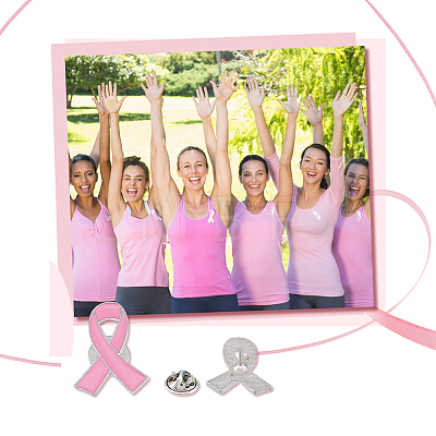 60Pcs Breast Cancer Awareness Pink Ribbon Enamel Pins JEWB-FH0001-27-1